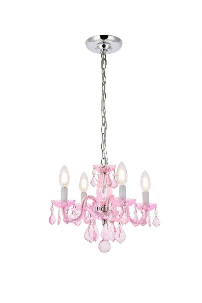 Elegant Lighting Value Rococo 4 Light Pink Pendant Rosaline (Pink) Royal Cut Crystal
