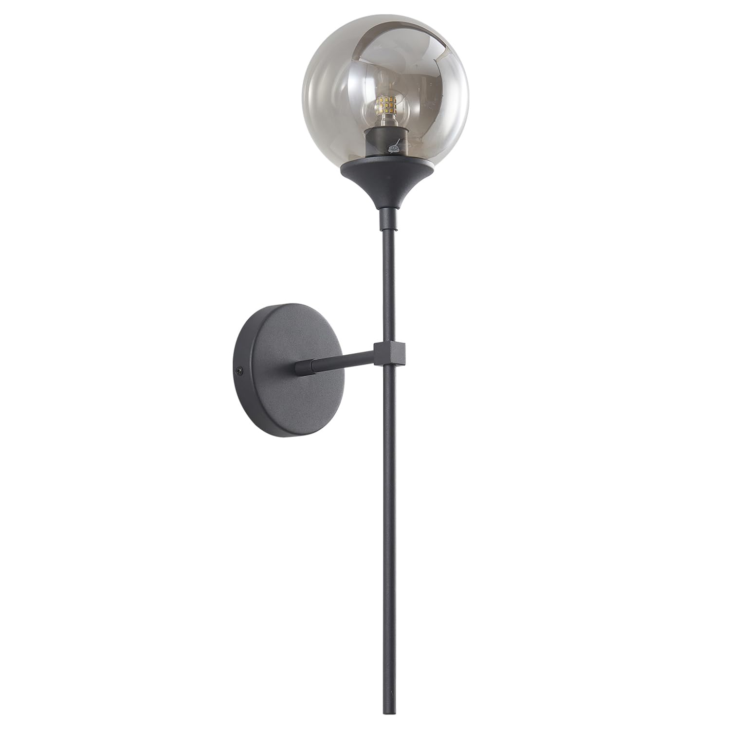 KCO Lighting Modern Smoke Grey Glass Globe Wall Sconce Black Matte Slim Wall Sconce Long Slim Wall Mount Light Vintage Industria