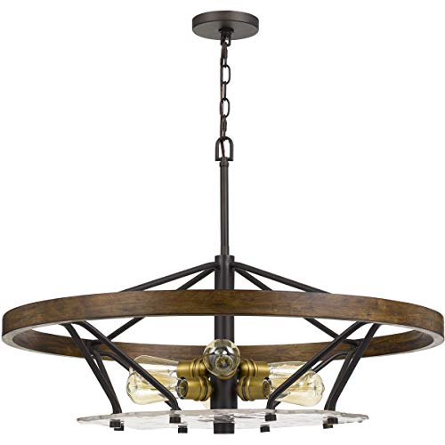 Cal Lighting FX-3721-6 Transitional Chandelier, 32in, Bronze/Dark Finish, Metal/Pine Wood