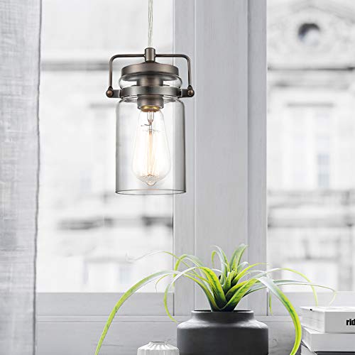 Light Society LS-C236-BZ Topeka Mini Mason Jar Pendant Light, Glass Shade, Vintage Industrial, Modern Bronze Finish