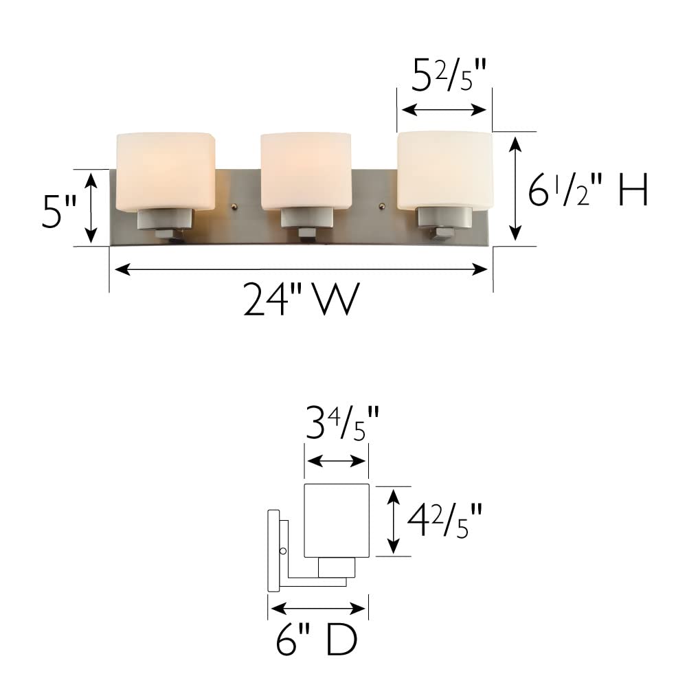 Design House Dove Creek Vanity Light, Dimmable, Frosted Glass, 3-Light, Satin Nickel, Model 578005
