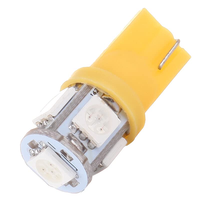 Cciyu (10) T10 5-5050-Smd Pc194 Led Bulb Instrument Panel Cluster Dash Light Twist Lock Socket (Yellow)