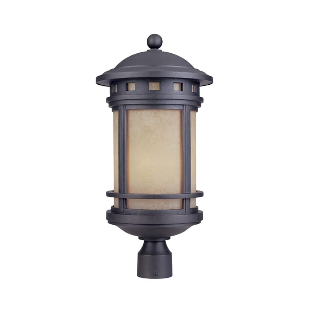 Designers Fountain Sedona Outdoor Post Lantern Light, 23in H, Oil Rubbed Bronze, Amber Glass Shade, Model 2396-AM-ORB