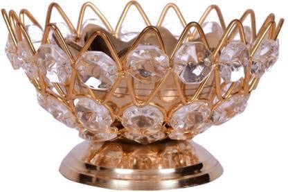 DreamKraft Brass Crystal Diwali Kuber Deepak (Gold_2.8 inch x 1.96 inch)
