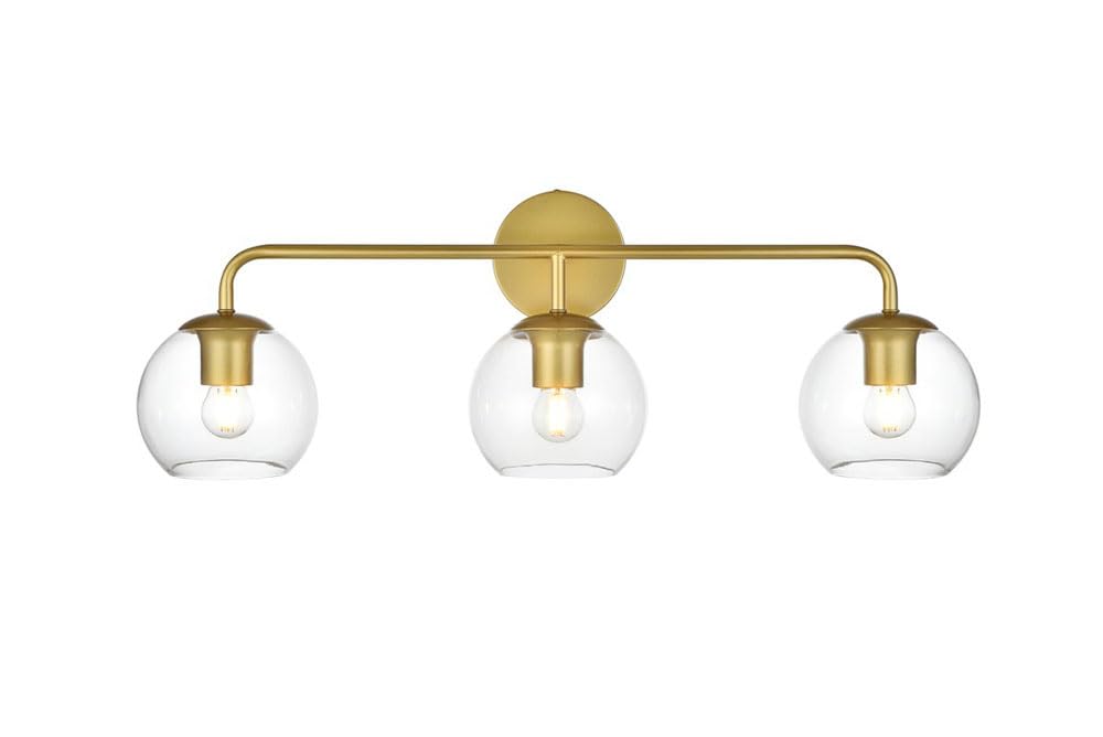 Living District Genesis 3-Light Iron & Glass Bath Sconce in Brass/Clear