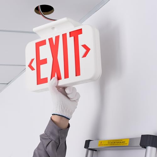 Amazon Basics LED Emergency Exit Sign, UL Certified, 2-Pack, Double Face Exit, Hardwired with Battery Backup, white (Previously