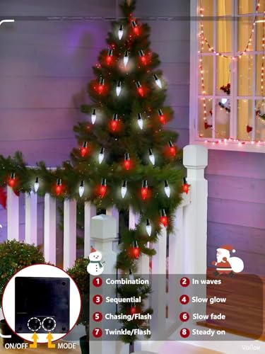 C6 Solar Christmas Lights Outdoor  50 Led 16Ft Christmas Decorations Outdoor Waterproof  Solar String Lights For Outside With 8 Modes  Fairy Twinkle Light For Tree Garden Xmas Decor (Red And White)