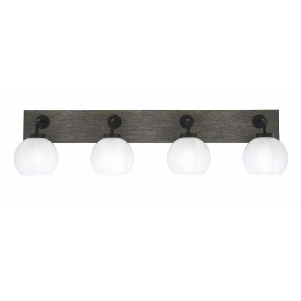 Toltec Lighting 1774-Mbdw-4101 Oxbridge - 4 Light Bath Bar-9 Inches Tall And 36.5 Inches Length, Finish Color: Matte Black/Painted Distressed Wood-Look Metal, Glass Color: White Marble