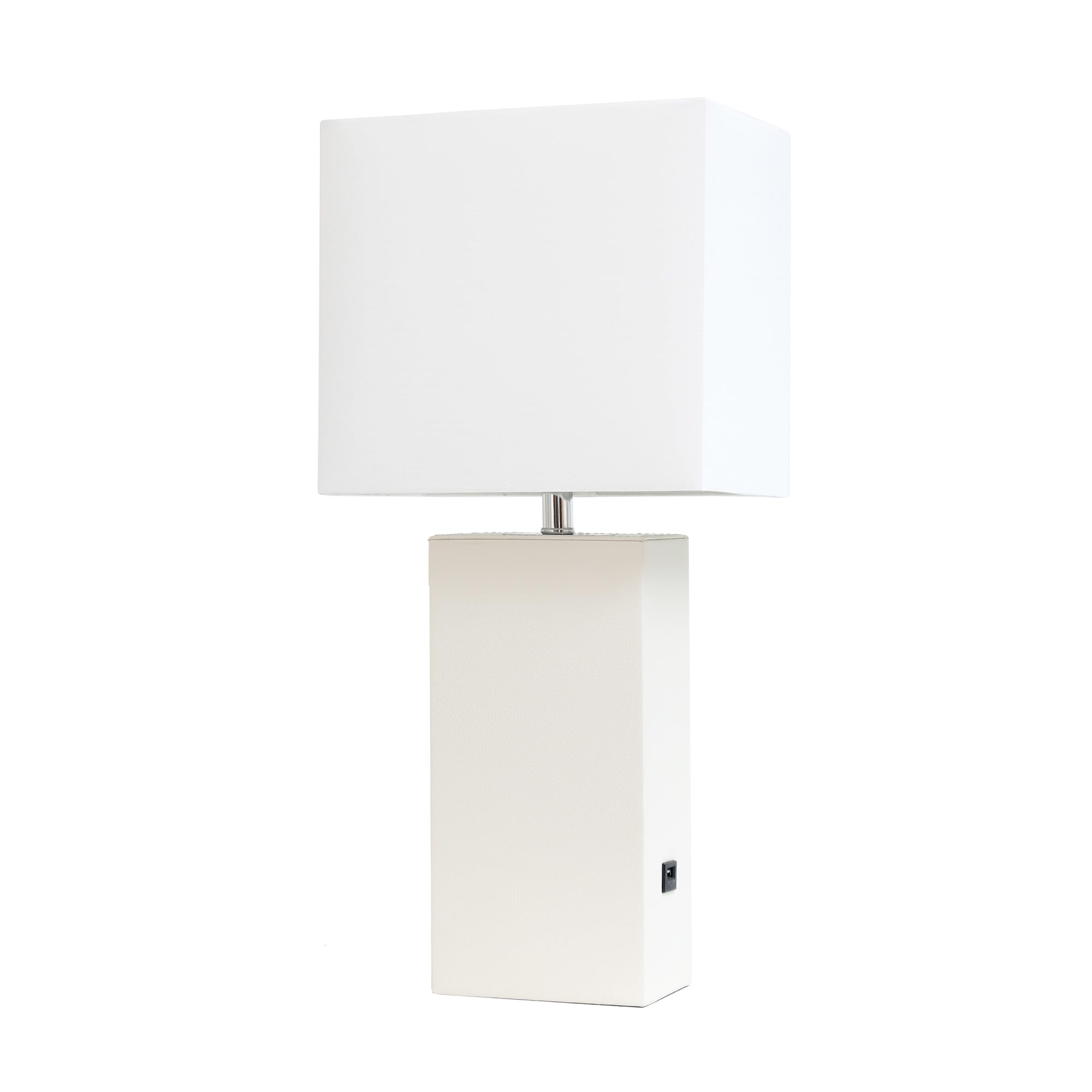 Elegant Designs Lt1053-Wht Modern Leather Table Lamp With Usb And White Fabric Shade, White(Pack Of 1)