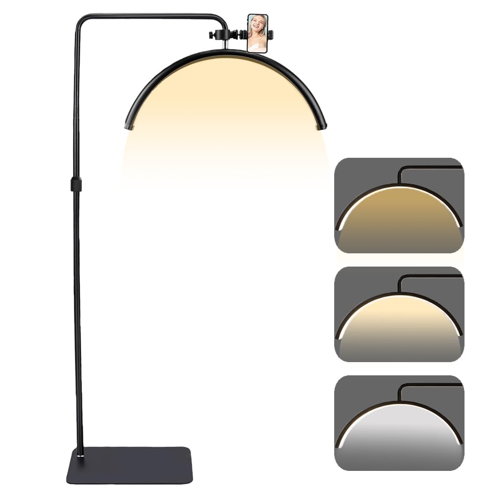 Cifupuqu Half Moon Light- Led Dimmable Floor Lamp With Phone Holder For Eyelash Extension, Tattoo Artists, Beauty, Skincare, Adj