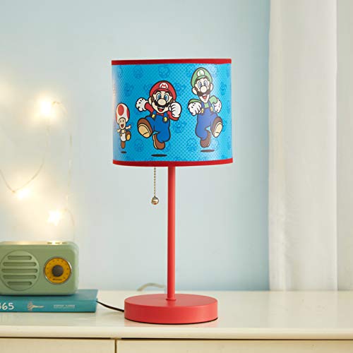 Idea Nuova Super Mario Stick Table Kids Lamp With Pull Chain, Themed Printed Decorative Shade