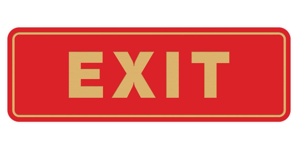 All Quality Standard Exit Wall Or Door Sign | Durable Plastic And Easy Installation | Double-Sided Foam Adhesive Tape - Red/Gold - Medium (1 Pack)