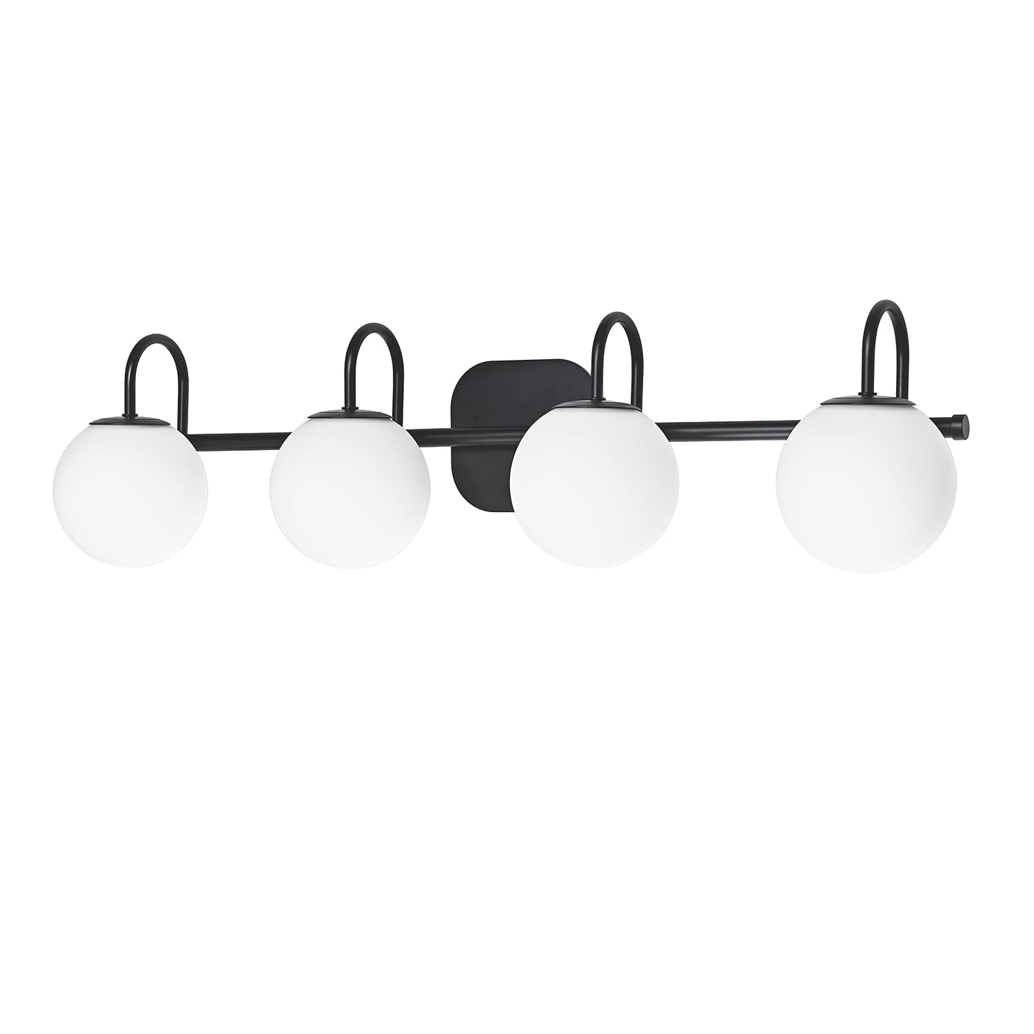 Zhuoer Vintage Bathroom Light Fixtures 4-Lights Black Mid Century Vanity Lights With Milk White Glass Globe Shade Vintage Wall Sconces Lighting Bath Vanity Lights Bar Over Mirror(Exclude G9 Bulb)