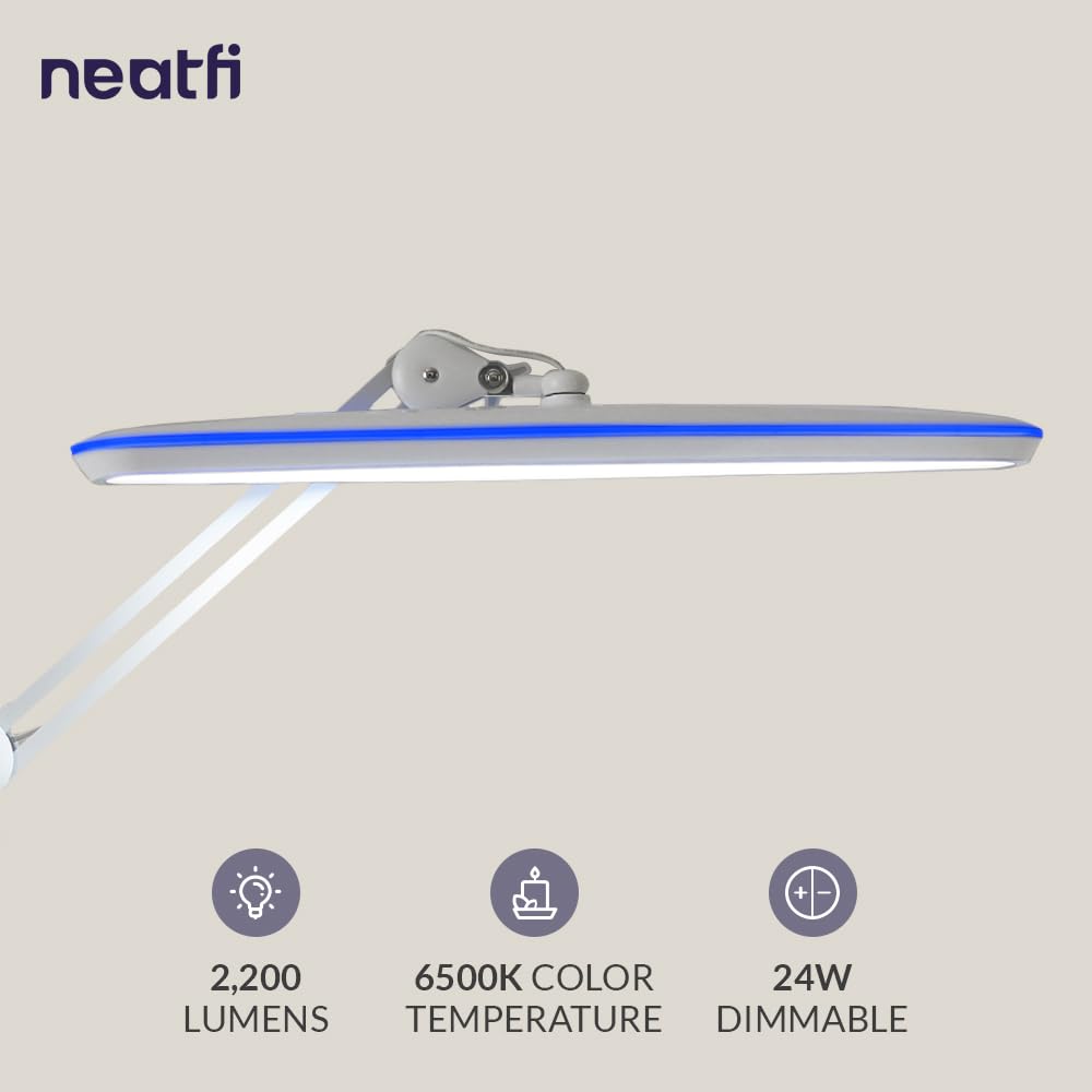 Neatfi LED Task Lamp 2200 Lumens 24W 23 Inch Ultra Wide Dimmable Eye-Caring Light White Model 9503LED-TS1-AH