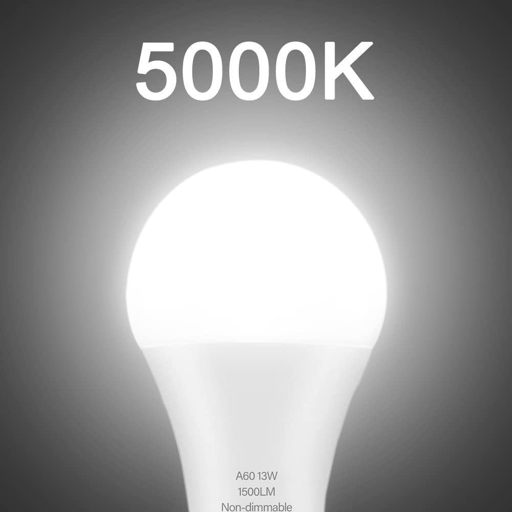 Led Light Bulbs, 100W Equivalent A19 Led Bulbs, 13 Watt Daylight White 5000K, E26 Medium Base Led Bulbs, 1500 Lumens, Non-Dimmab