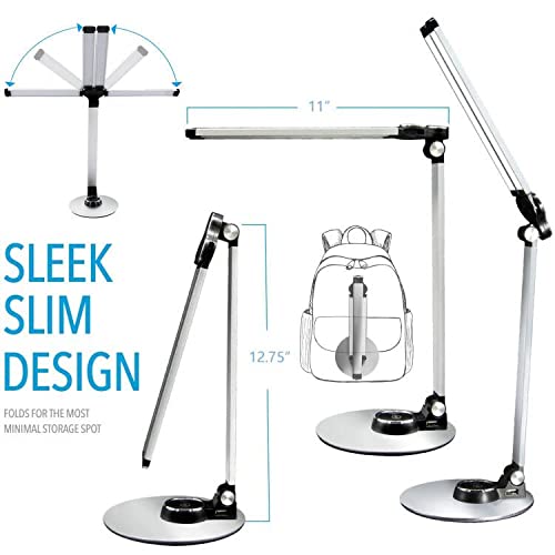 NUNET LED Desk Lamp, Rotatable Aluminum with USB Charging, Eye-Caring Light, 3 Modes, Model NULED-MSL2, Silver