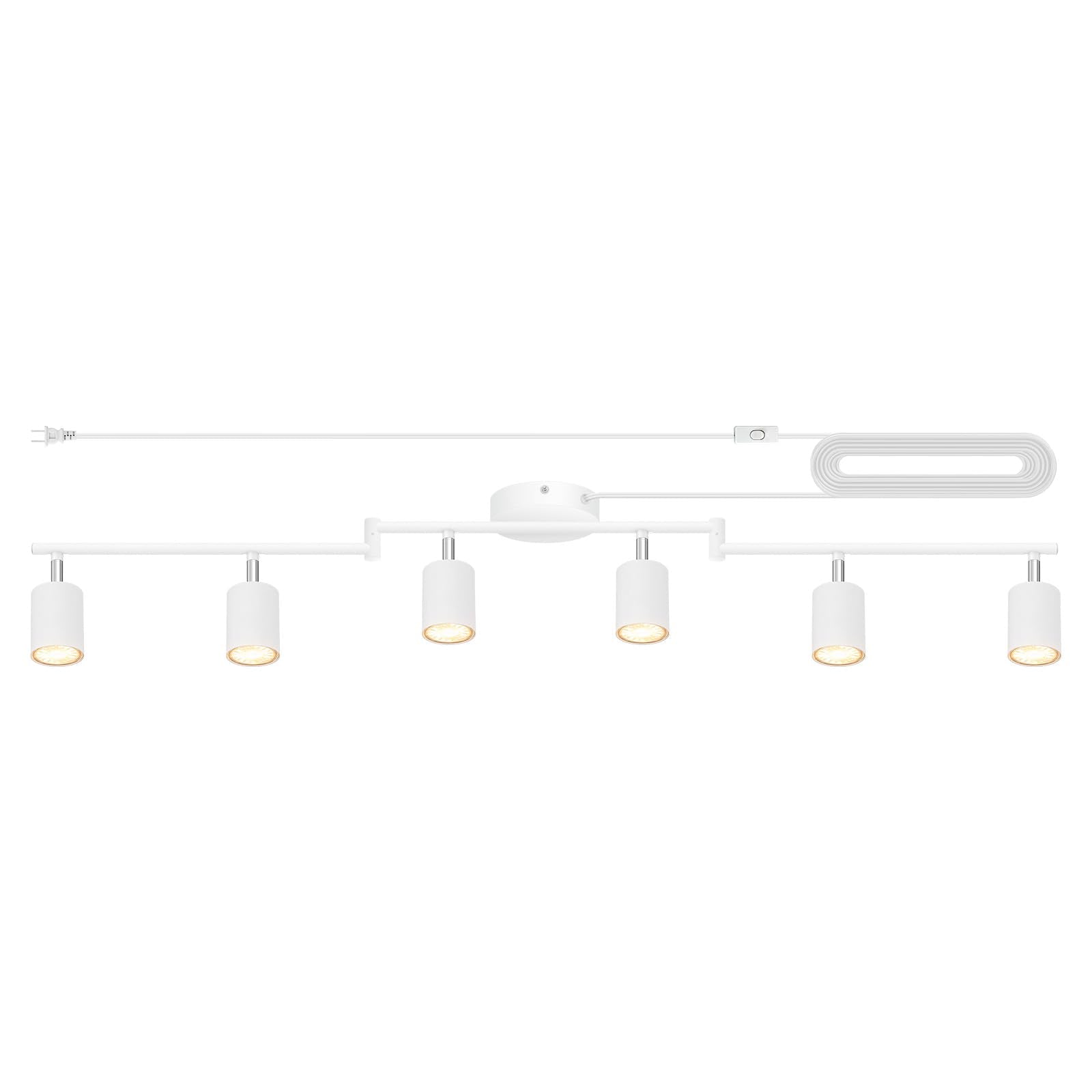Plug In Track Lighting Led  Track Lighting Fixtures Ceiling  White 6-Light Kitchen Light Kit  Plug In Wall Light With 14.8Ft Power Cord  Rotatable Ceiling Spotlight For Bedroom(Gu10 Socket  No Bulb)