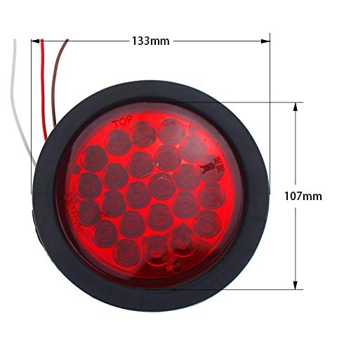 4 Round LED Trailer Tail Light 24 LED Stop Turn Signal Brake Marker Running Lights w/Rubber Grommet for Trucks Trailer RV Boat [