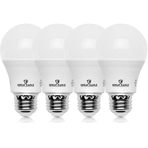 Great Eagle A19 LED Light Bulbs - 60W Equivalent, 9W Non-Dimmable, 800 Lumens, Daylight 5000K, 4 Count