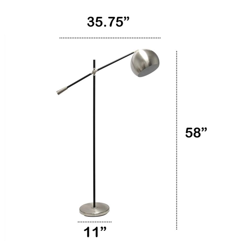 LALIA HOME Decorative Floor Lamp, Black Matte, Brushed Nickel, 11inL x 37inW x 59inH, Model LHF-5015-BN, Inner White Dome Shade