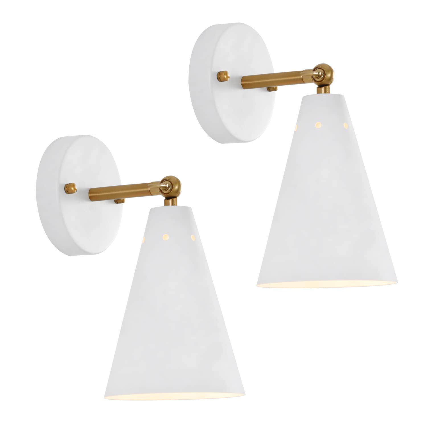 Mwz White Modern Wall Sconces Set Of 2, Hardwired Metal Swing Arm Light Fixtures