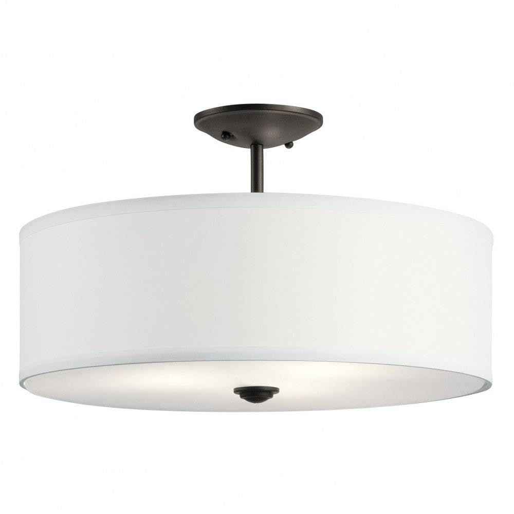 Kichler Shailene 18'' 3 Light Round Semi Flush with Satin Etched White Diffuser and White Microfiber Shade in Olde Bronze