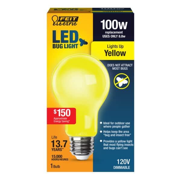 Feit Electric A19100/BUG/LED 100W EQ Non DM LED Light Bulb, Yellow, Pack of 2