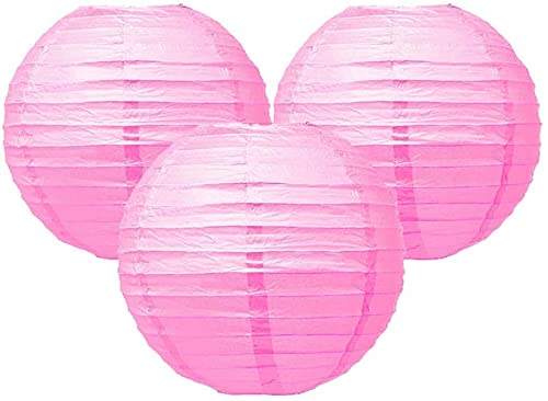 Pack Of 3 Round Paper Lanterns Lamp Wedding Birthday Party Decoration (Rose Pink, 14''/35Cm)