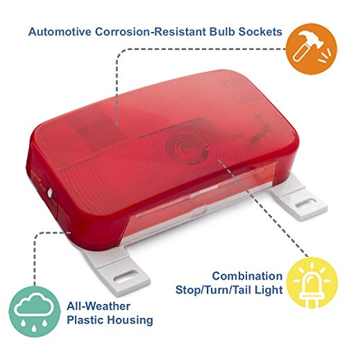 Lumitronics Red Surface Mount Light with License Bracket - Stop/Turn/Tail for RV, Trailer, Camper, 5th Wheel, Motorhome - White