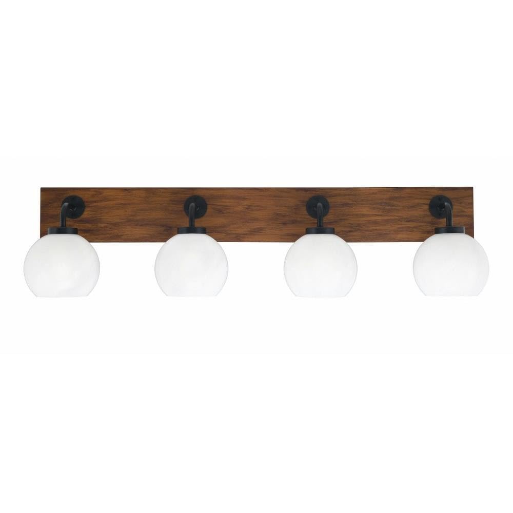 Toltec Lighting 1774-Mbwg-4101 Oxbridge - 4 Light Bath Bar-9 Inches Tall And 36.5 Inches Length, Finish Color: Matte Black/Painted Wood-Look Metal, Glass Color: White Marble