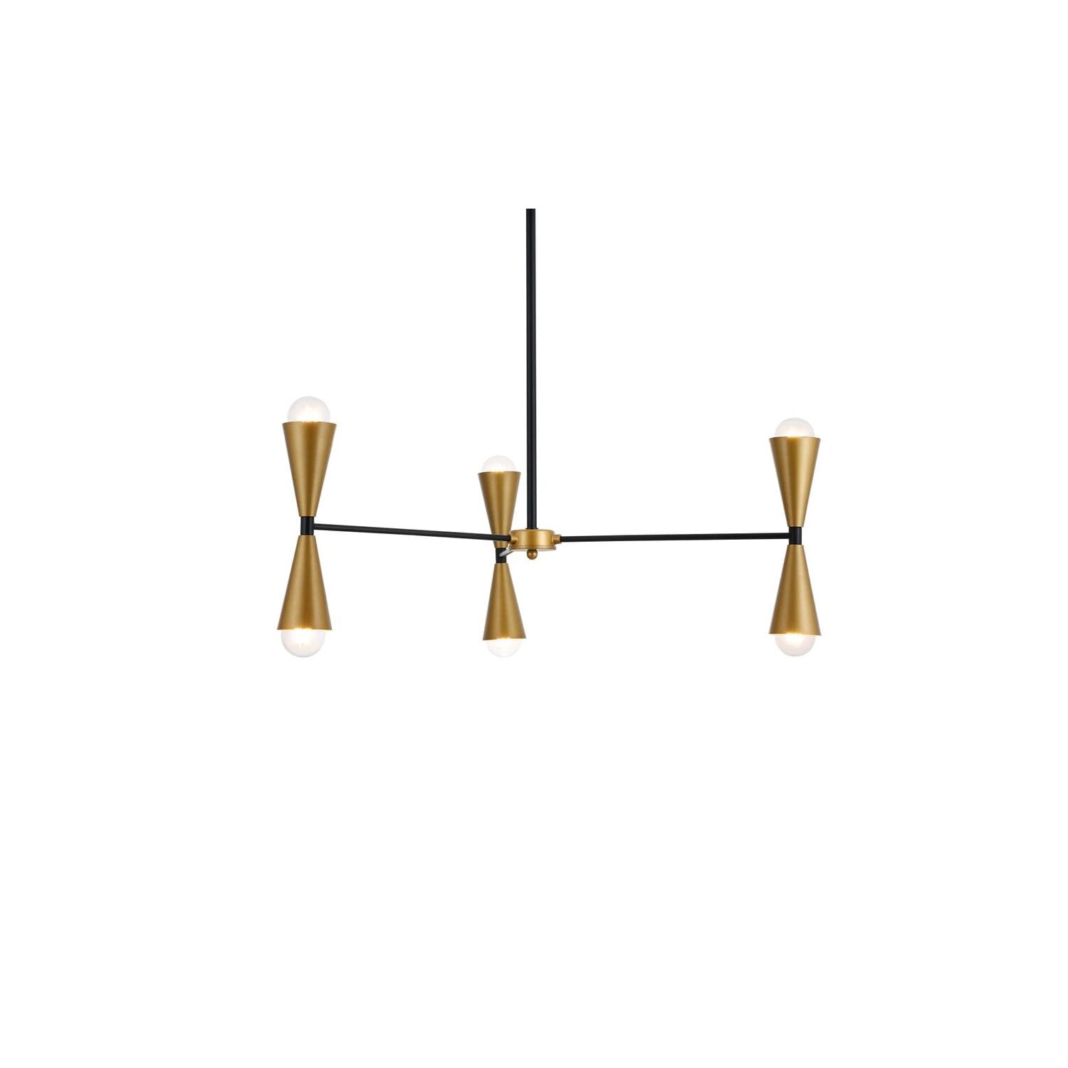 Elegant Lighting Living District Cade 6-Light Mid-Century Metal Pendant in Black and Brass