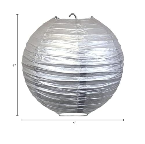 Pack Of 3 Round Paper Lanterns Lamp Wedding Birthday Party Decoration (Silver, 4''/10Cm)