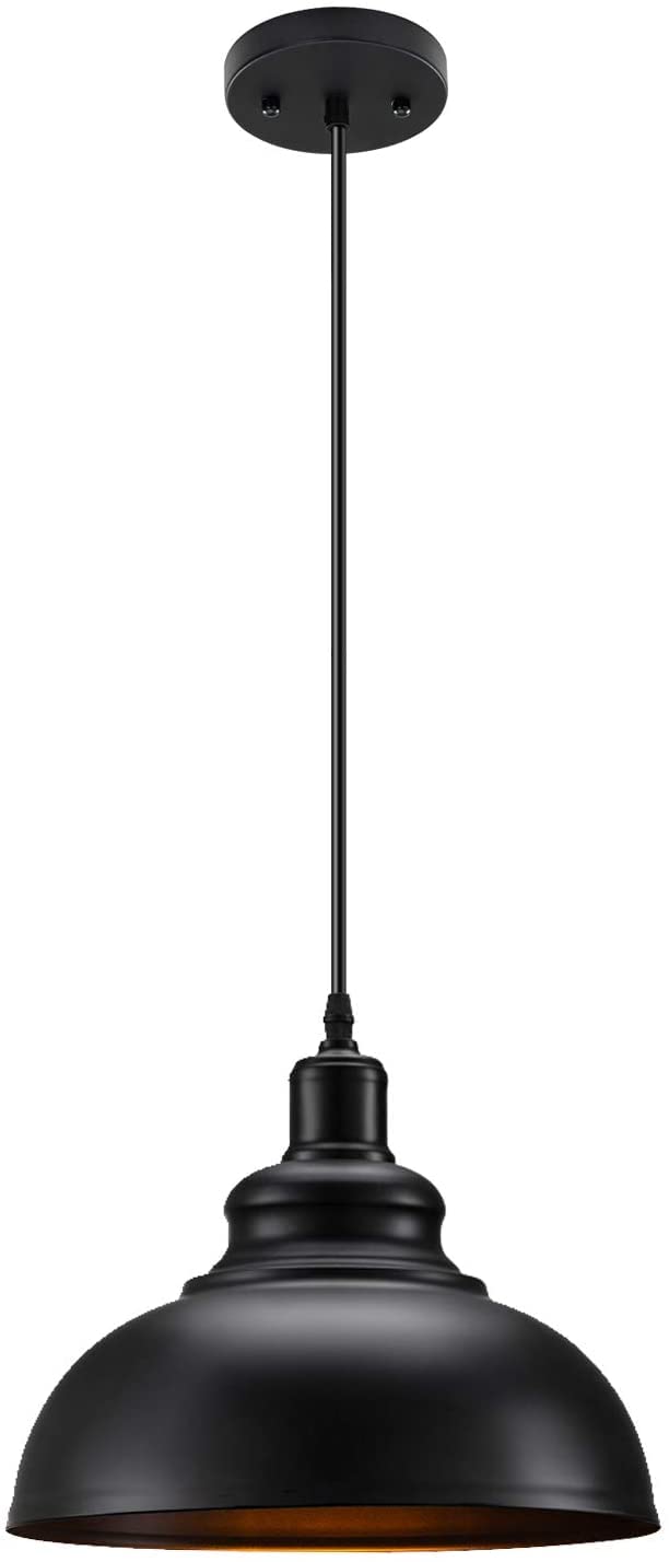 Asnxcju Farmhouse Pendant Light, Black Metal, Adjustable Hanging Fixture, 1 Pack