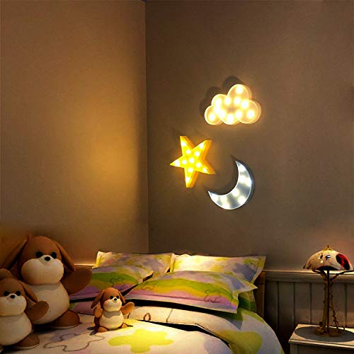 AUSAYE Decorative LED Night Light Crescent Moon Star Cloud Lamp, Plastic, Model 7230, Color A, Room Decor for Kids and mature-themeds