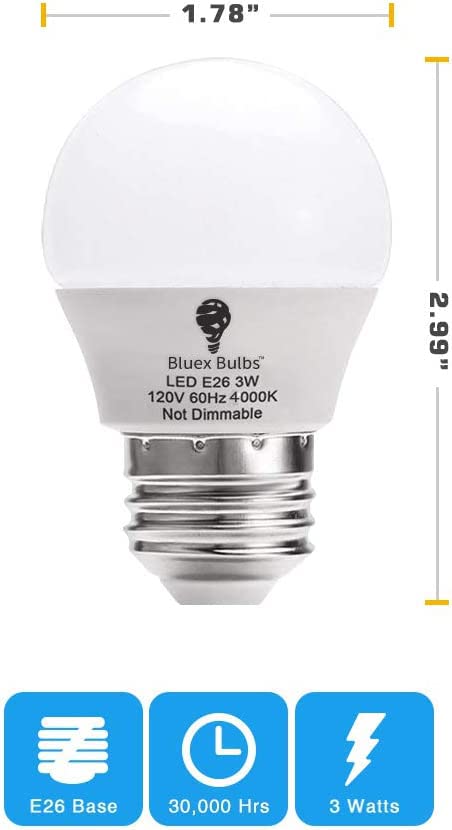 Bluex Bulbs G14 3W LED Light Bulb 4000K Cool White - 25W Equivalent - E26 Base - Ideal for Bedroom, Table Lamp, Ceiling Fan