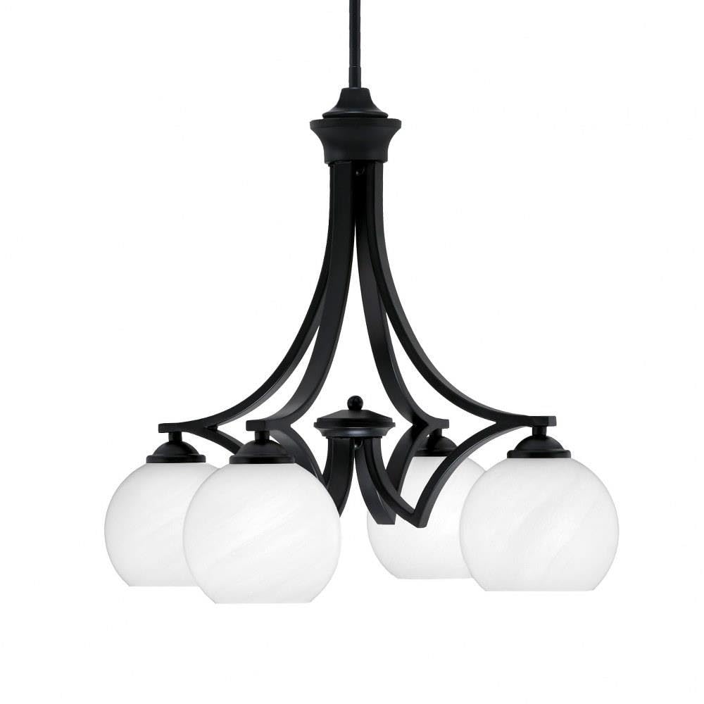 Toltec Lighting 568-MB-4101 Zilo - 4 Light Downlight Chandelier-19.5 Inches Tall and 20.75 Inches Wide, Finish Color: Matte Black, Glass Color: White Marble
