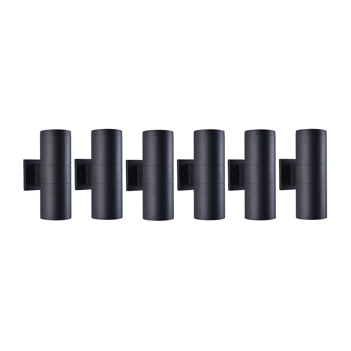 mirrea Modern Outdoor Porch Light Patio Light in 2 Lights with Matte Black Aluminum Cylinder and Tempered Glass Cover Waterproof