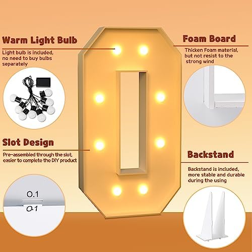 Imprsv 3Ft Block Marquee Letters, Marquee Light Up Letters For Birthday Baby Shower Party Backdrop Decor, Large Light Up Letters For Wedding Decorations Engagement Party Decorations, Letter O