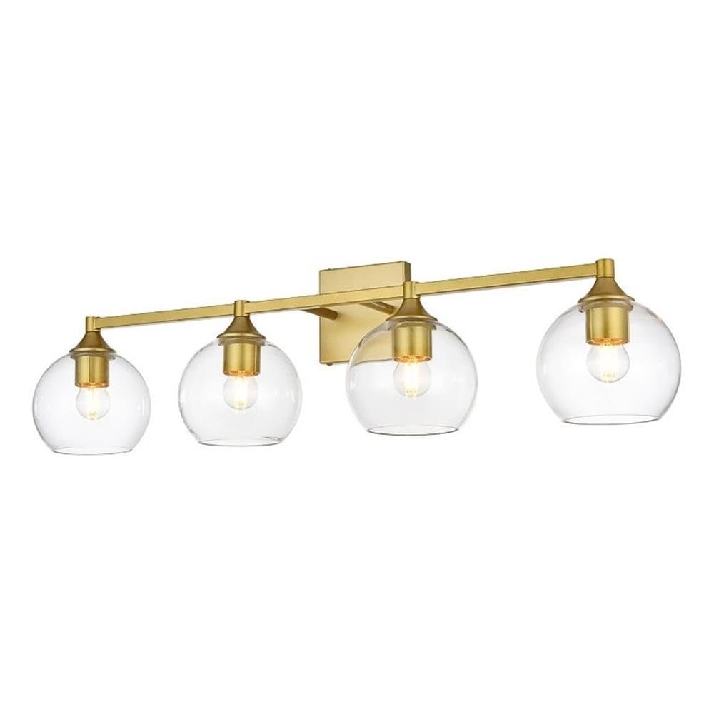 Living District Foster 4-Light Iron & Glass Bath Sconce in Brass/Clear