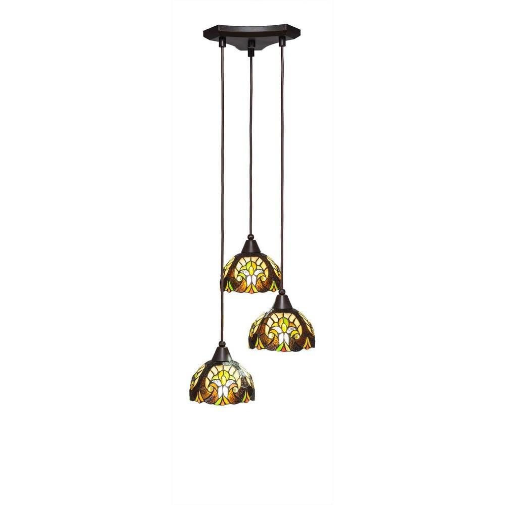 Toltec Lighting 28-Dg-9945 Europa 3 Light Multi-Light Mini Pendant With Ivory Cypress Glass, 7&quot;, Dark Granite