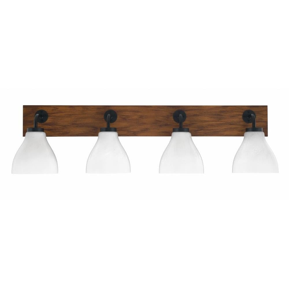 Toltec Lighting 1774-Mbwg-4761 Oxbridge - 4 Light Bath Bar-9.75 Inches Tall And 37 Inches Length, Finish Color: Matte Black/Painted Wood-Look Metal, Glass Color: White Marble