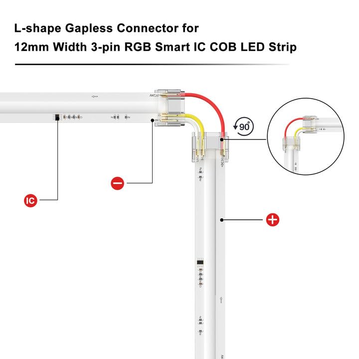 Pautix 12Mm Connectors 10Pcs L-Shaped/Corner Connectors,Solderless Terminal Extension Connection For 3-Pin Rgb Smart Ic Cob Led Strip Lights,Not For 10Mm/8Mm/5Mm Led Tape Lights