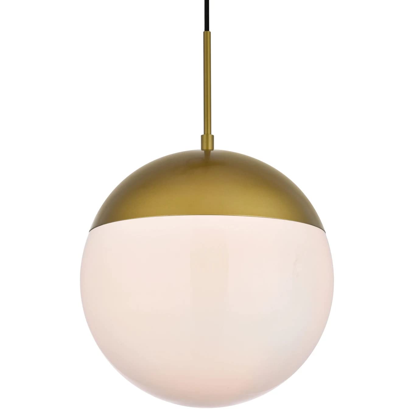 Elegant Lighting Brass/White 1-Light Pendant, Glass & Metal, Modern Ceiling Fixture