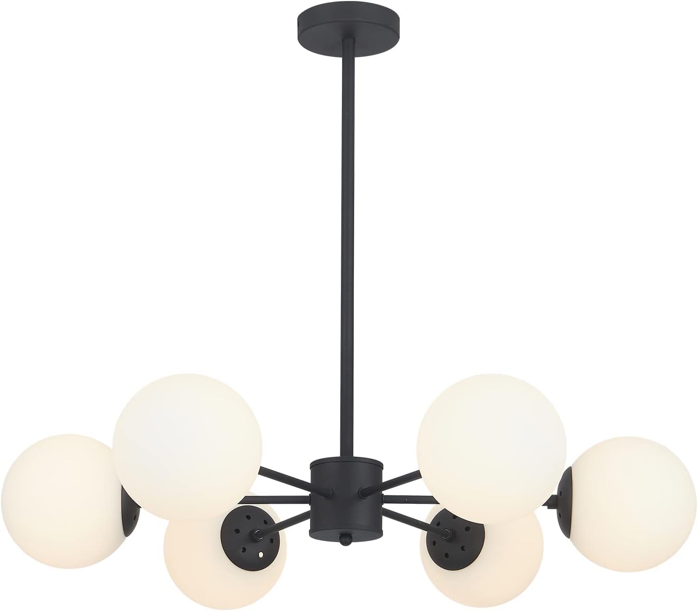 KCO Lighting Matte Black Sputnik Chandelier Light Fixture Mid Century 6-Light Milk Glass Ball Chandelier Modern Globe Flush Moun