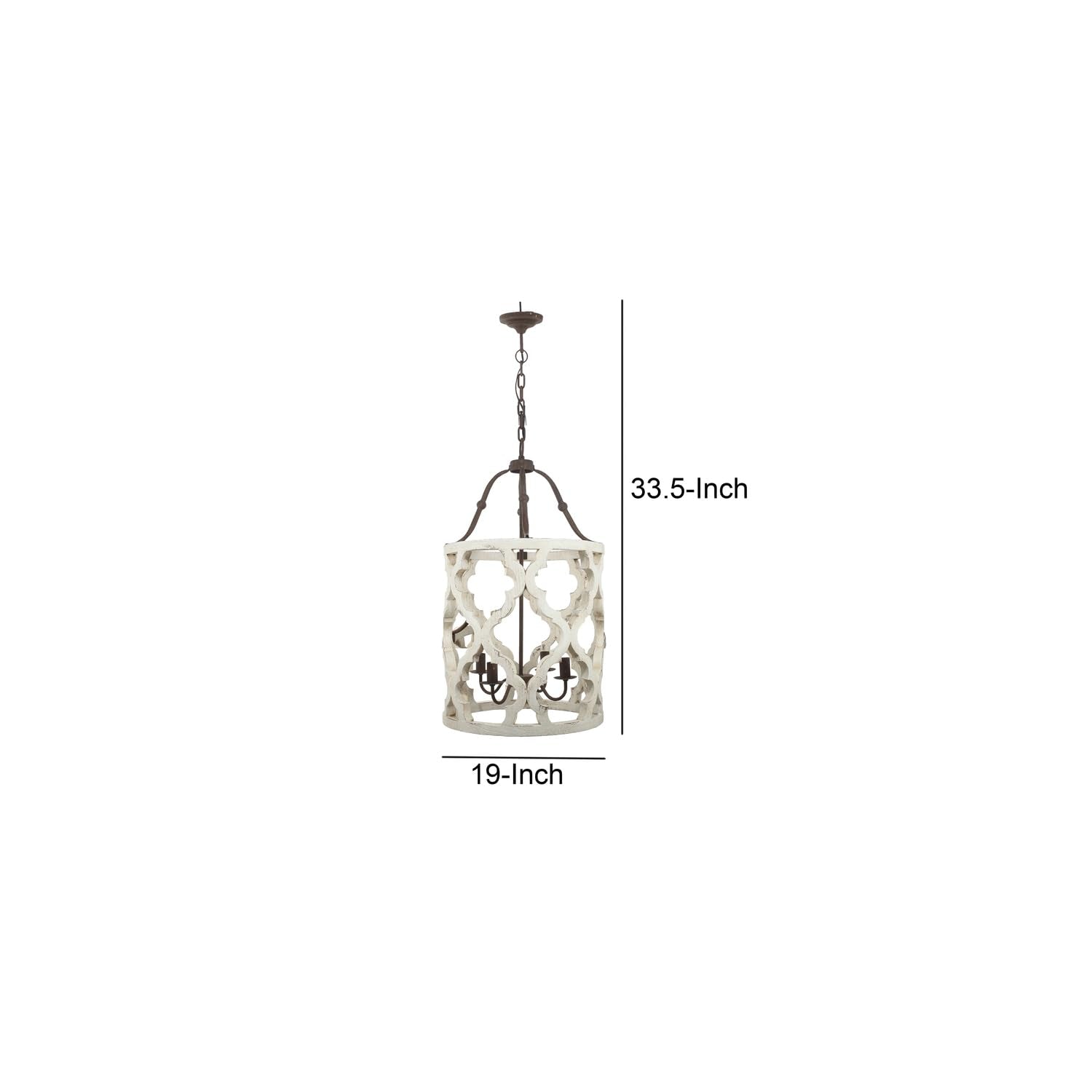 Benzara Bm154664 4 Light Wood Chandelier, White