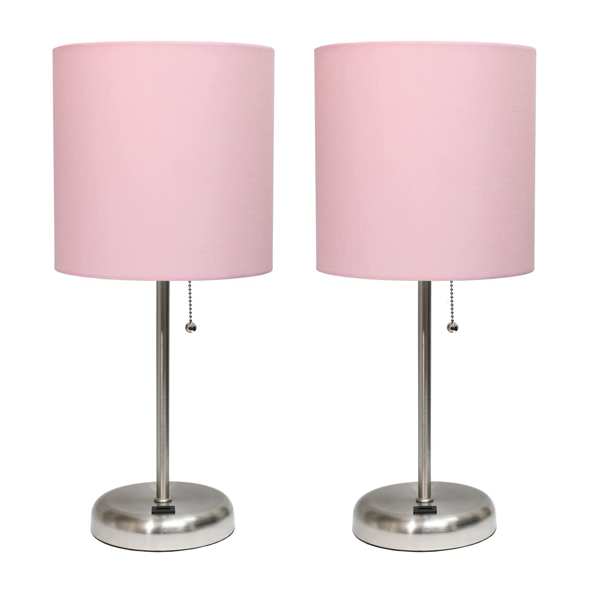 Limelights LC2002-LPK-2PK Stick Lamp with USB Charging Port & Fabric Shade Set, Light Pink - Pack of 2
