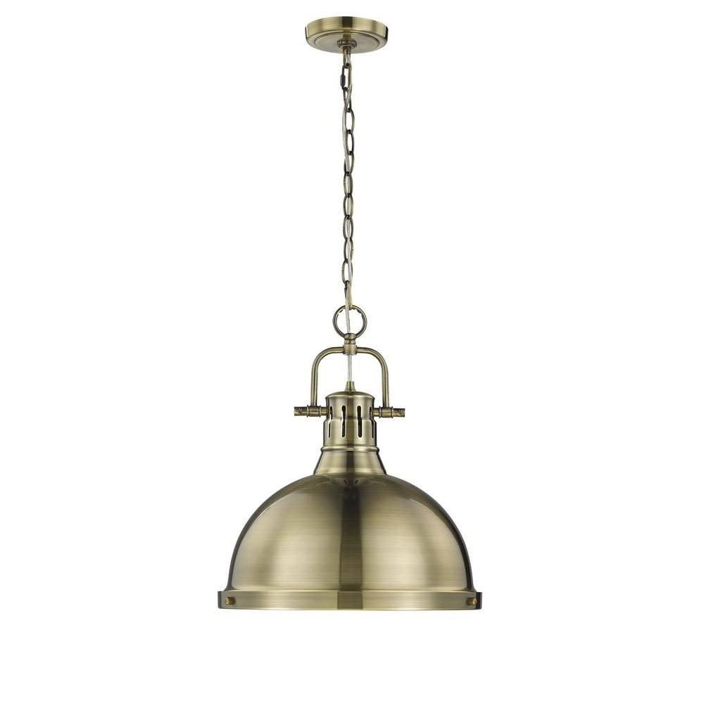Golden Lighting Duncan Pendant Light, Alloy Steel, Large, Pewter with Matte Black Shade, Model 3602-L PW-BLK