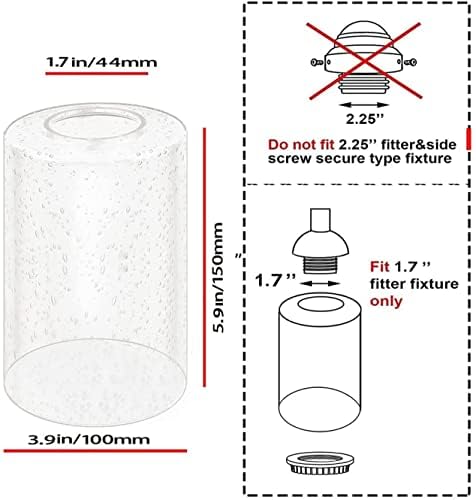 6-Pack Seeded Glass Lamp Shade Replacements, 5.9In Height, 3.9In Diameter, 1.7In Fitter, Cylinder Bubble Glass Shade Covers, See