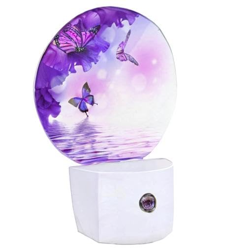 Ekobla Flower Butterfly Night Light - Purple Led Wall Plug-In Nightlights With Auto Sensor  Dusk To Dawn Lighting For Bedroom & Nursery (0.5W Sleep-Friendly Glow)