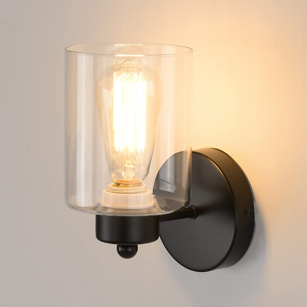 Kenmi, 1-Light Bathroom Black Vanity Light Matte Black Wall Sconce Vintage With Clear Glass Shade, Hallway Light Fixture Sconces Wall Lighting